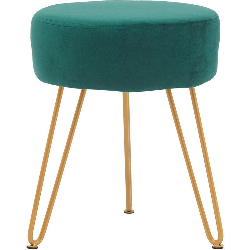 

Puf redondo de PU con patas de horquilla de metal Taburete Reposapiés Acolchado de espuma Revestimiento de PU 34L x 34W x 42H cm Verde dorado - Verde