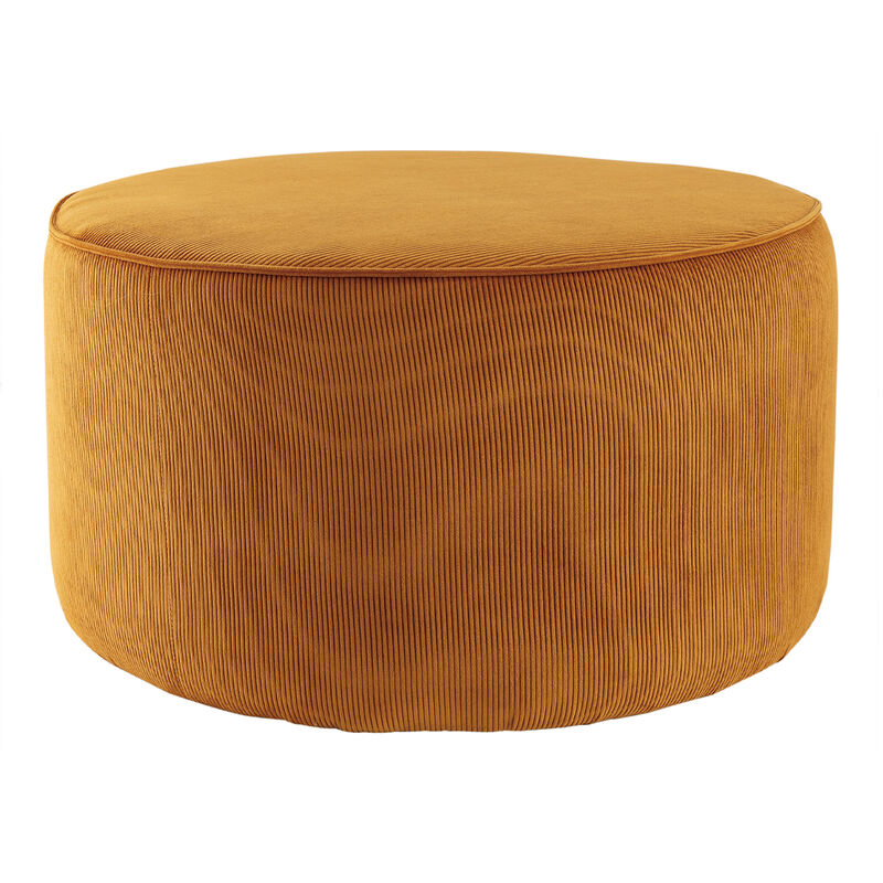 

Miliboo - Puf redondo de terciopelo acanalado amarillo 70 cm diám. LOUIS