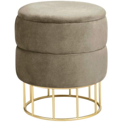 Puf redondo de terciopelo acolchado con almacenamiento AKORD ELZA Beige