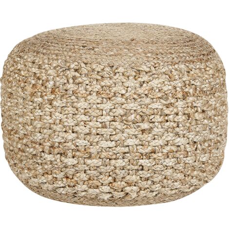 Puf redondo para sala de estar estilo boho natural beige 50 x 35 cm Dinni