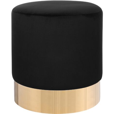 Puf reposapiés de terciopelo negro con dorado redondo moderno glamour Sophia