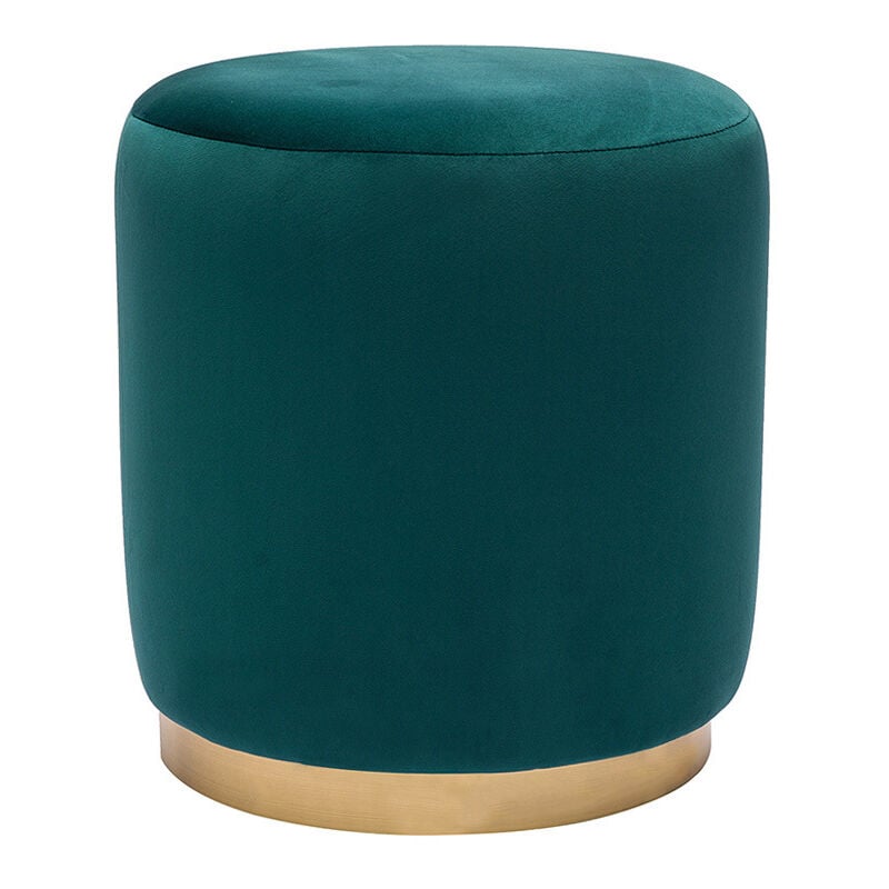 Pouf rotondo in velluto blu petrolio e metallo dorato D40 cm AMAYA