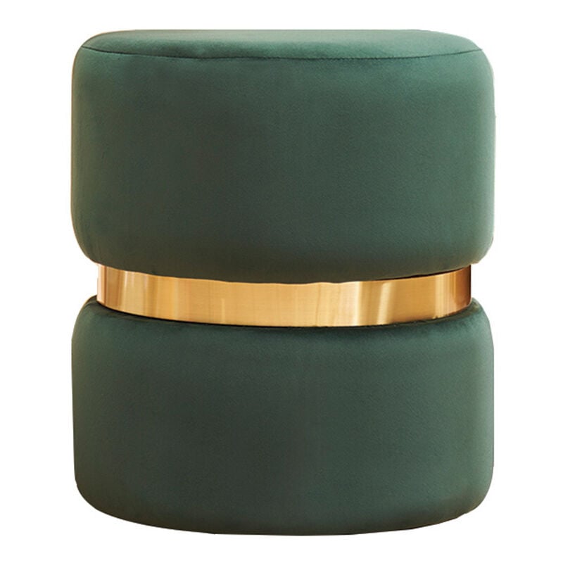 Pouf rotondo in velluto verde scuro e metallo dorato D40 cm joy