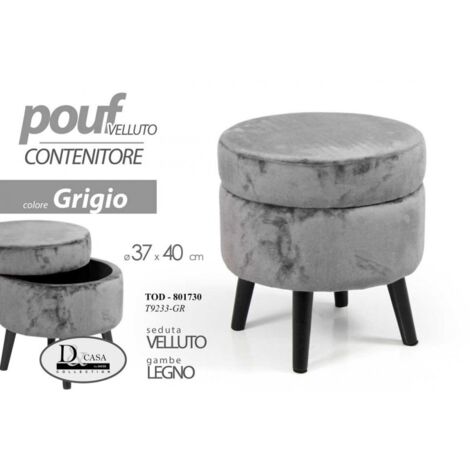 Puf taburete con contenedor patas de madera tela gris
