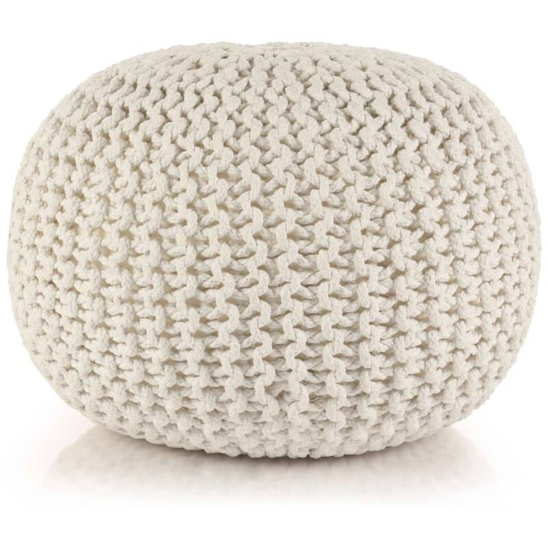 

Puf tejido a mano 50x35 cm algodón blanco - Blanco