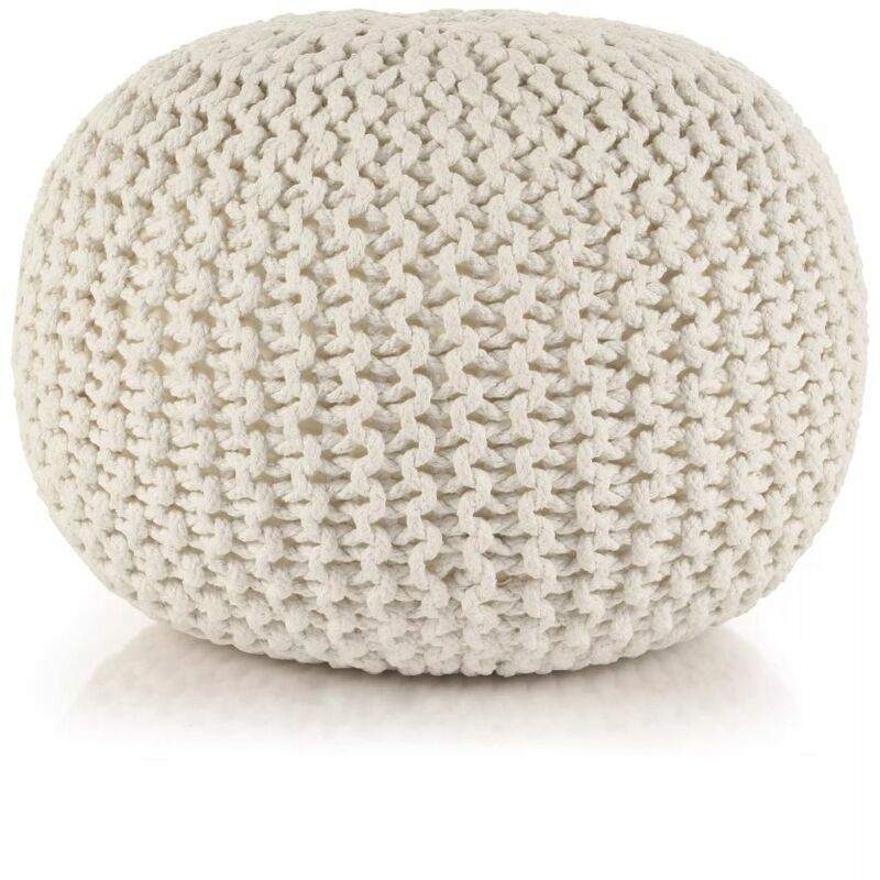 

Puf tejido a mano 50x35 cm algodón blanco