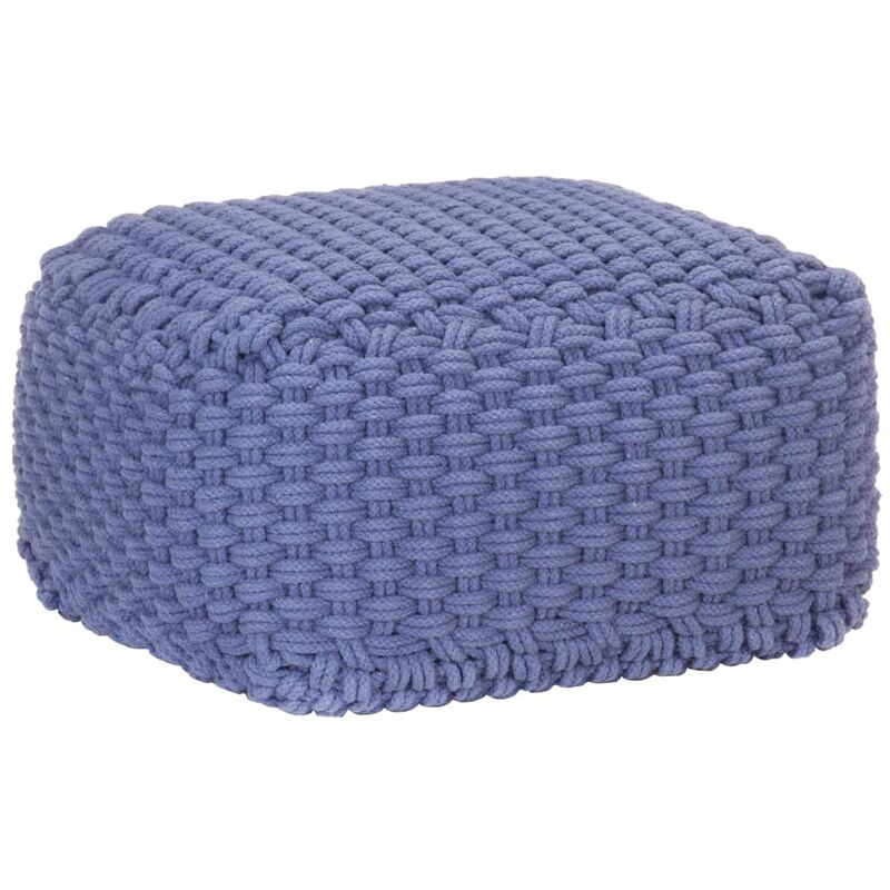 

vidaXL Puf Tejido a Mano de Algodón 50x50x30 cm Azul - Azul