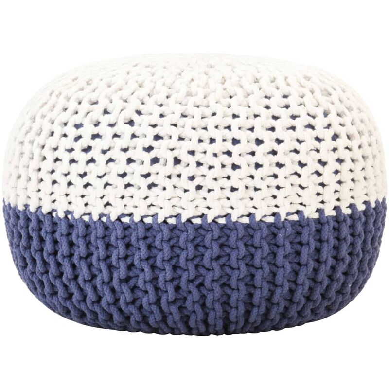 

Puf tejido a mano de algodon azul y blanco 50x35 cm