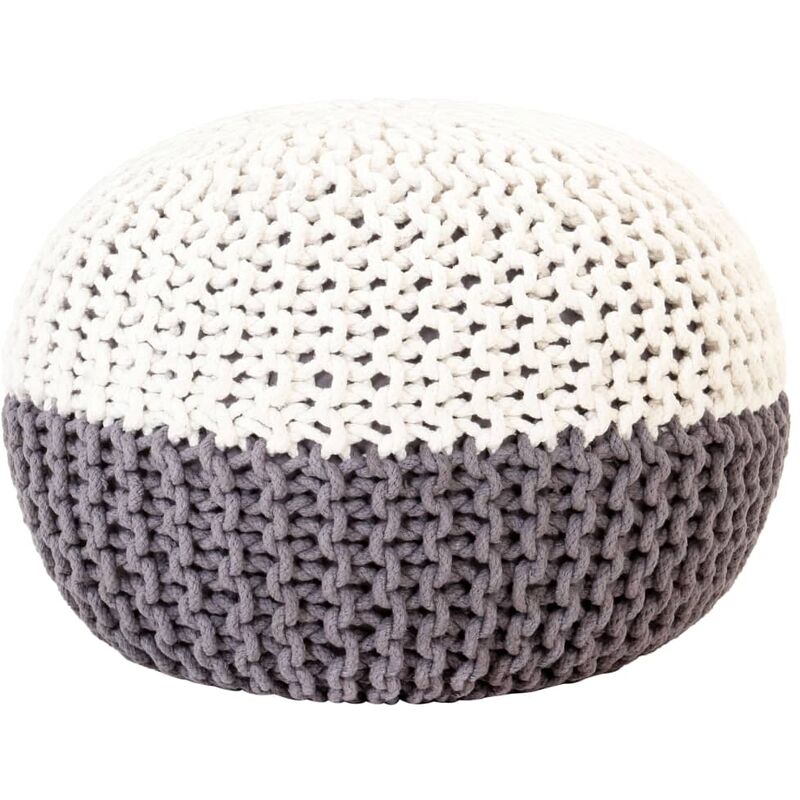 

Puf tejido a mano de algodon gris antracita y blanco 50x35 cm