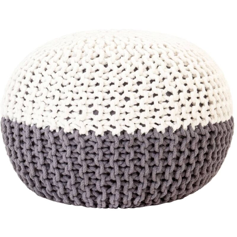 

vidaXL Puf Tejido a Mano de Algodón 50x35 cm Gris Antracita y Blanco - Blanco
