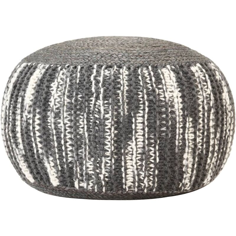 

Puf tejido a mano de lana gris oscuro y blanco 50x35 cm
