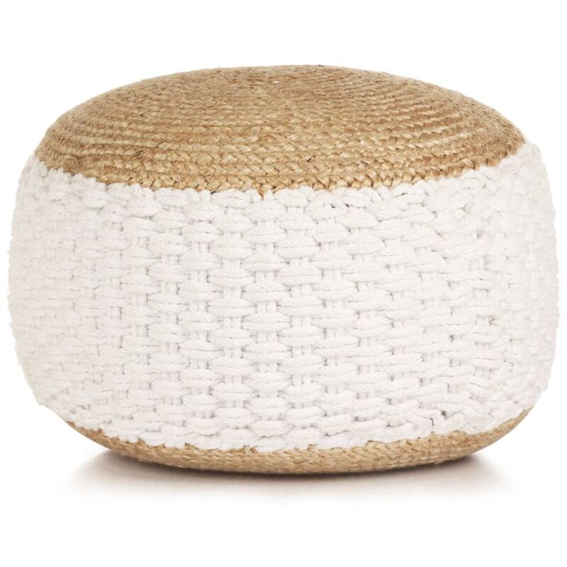 

vidaXL Puf tejido de yute y algodón 50x35 cm blanco - Blanco