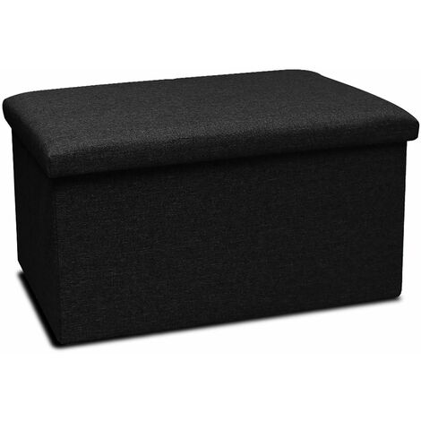 Puf con almacenaje grande con tapizado de polipiel de color negro Button  Regalos Miguel