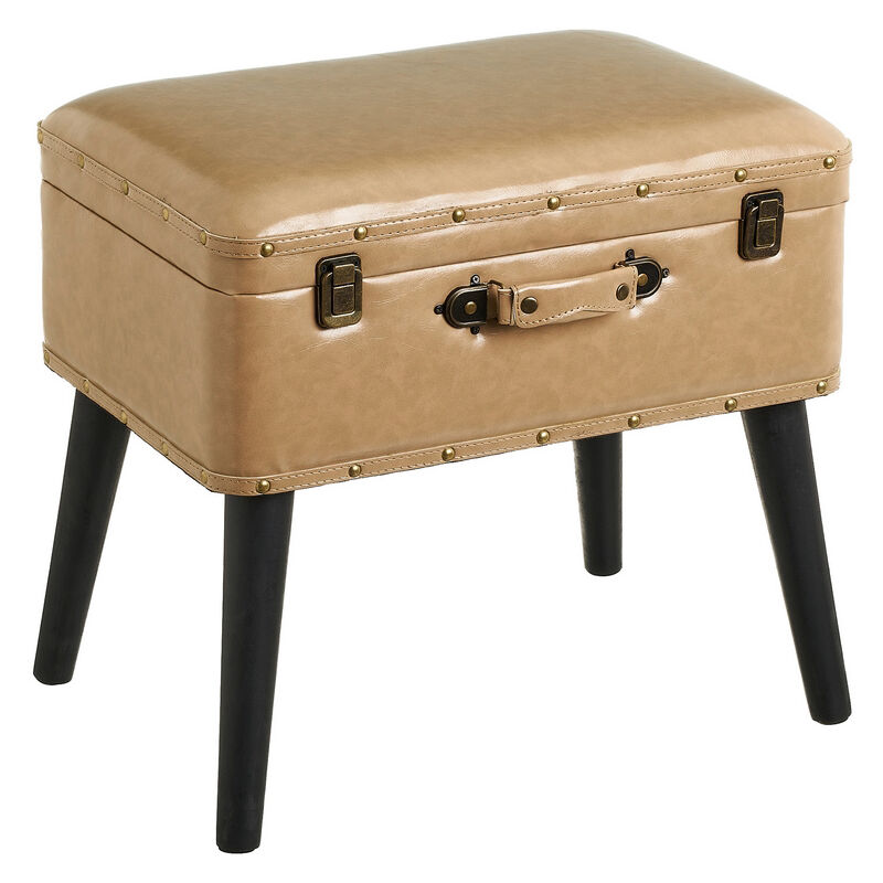 

Puff arcón beige de madera y polipiel de 50x35x46 cm
