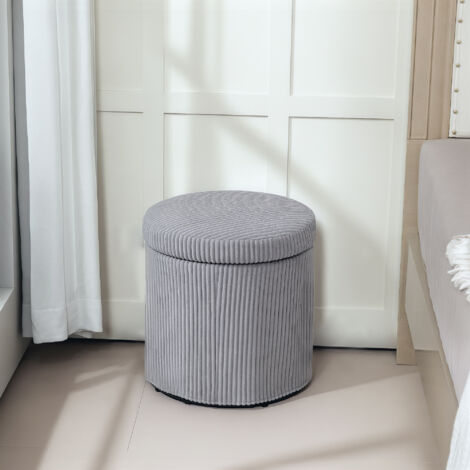 Puff con Almacenaje Redondo Tapizado en Pana con Estructura de Acero Estable y Acolchado Suave Ø40x41 cm Gris Claro