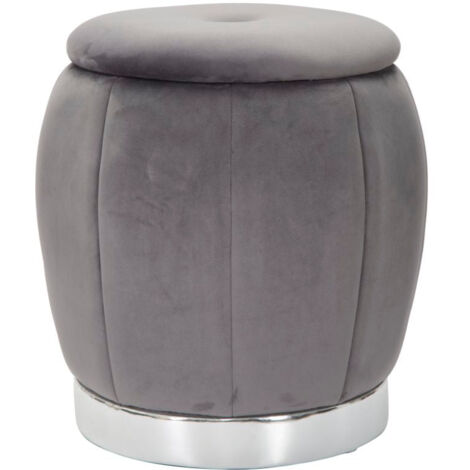 Puff Contenitore Paris Ø43x43 cm in Legno Spugna e Poliestere Grigio e Argento