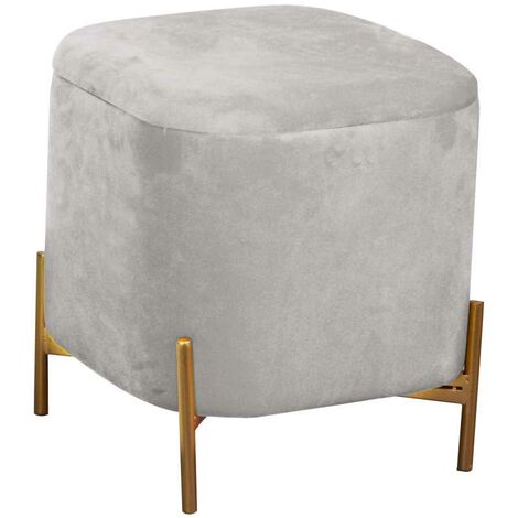 Pouf Contenitore Tondo Apribile Effetto Velluto Grigio