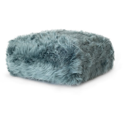 PUFF PELO LARGO SUAVE AZUL TURQUESA 60X60X20CM