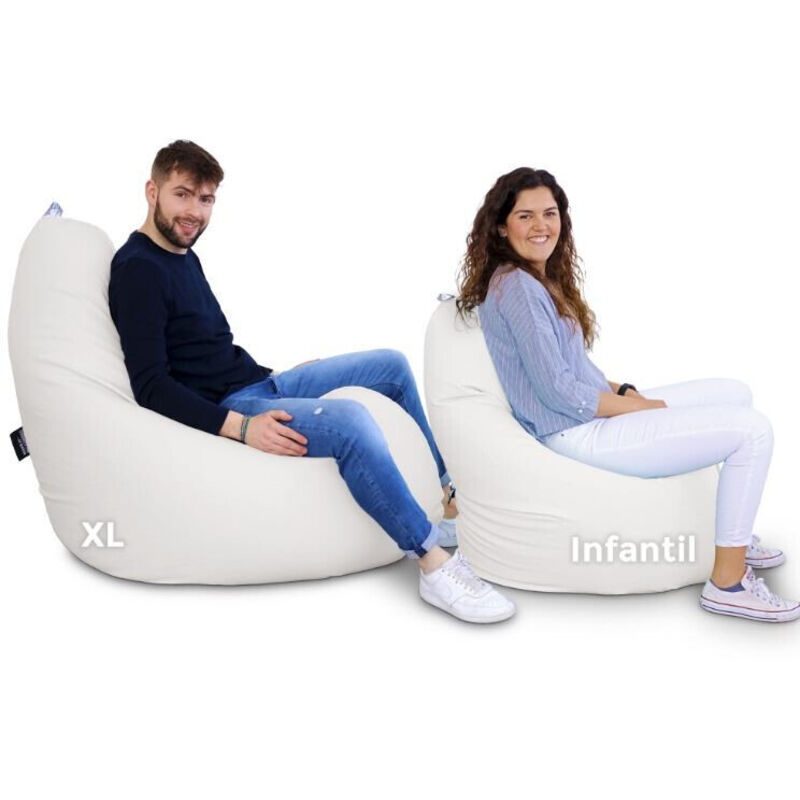 Happers - Pouf Poire Relax Similicuir Blanc Enfant Blanc