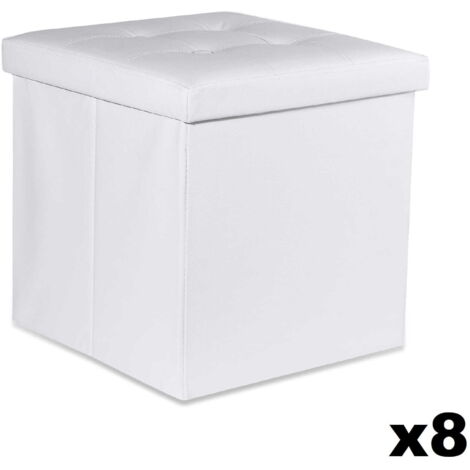 Puff plegable Valora L blanco eco-cuero almacenamiento x8 diseño moderno