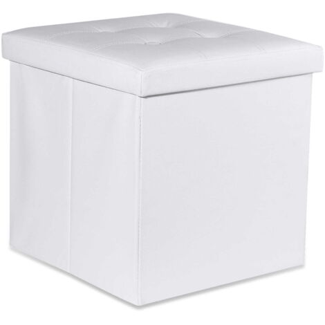 Puff plegable Valora L con almacenamiento, asiento de cuero sintético blanco