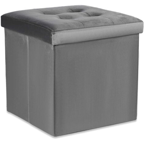 Puff plegable Valora L de terciopelo gris con almacenamiento 38x38x38cm