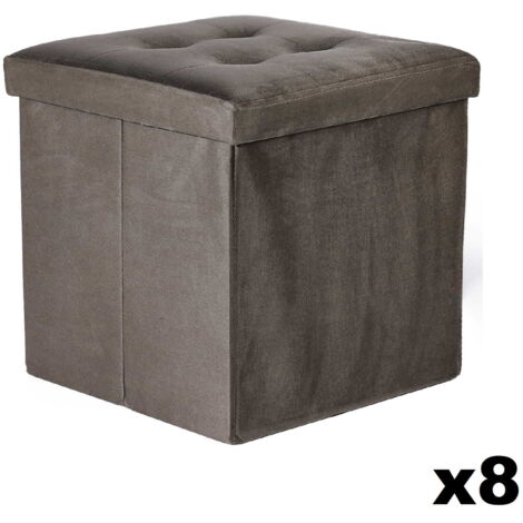 Puff plegable Valora L en terciopelo marrón con almacenamiento x8