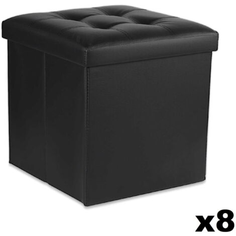 Puff plegable Valora L negro eco-cuero almacenamiento práctico lote x8
