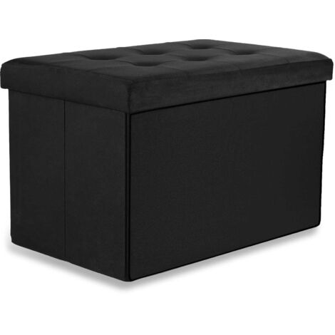 Puff plegable Valora XL de terciopelo negro con asiento de almacenamiento