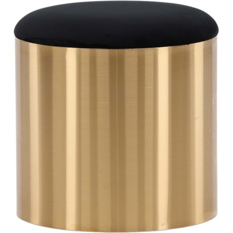Puff Pouf, Hocker Ø45cm Velour schwarz, Messing.