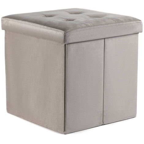 Puff Valora L de terciopelo beige con almacenamiento 38x38x38 moderno