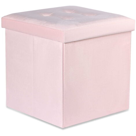 Puff Valora plegable de terciopelo rosa con almacenamiento 38x38x38 práctico