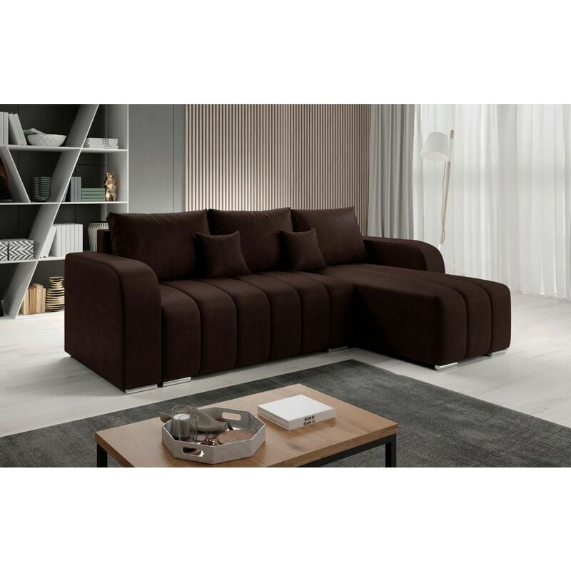 Puffo Universal L-Shape Velvet Corner Sofa Bed - Brown