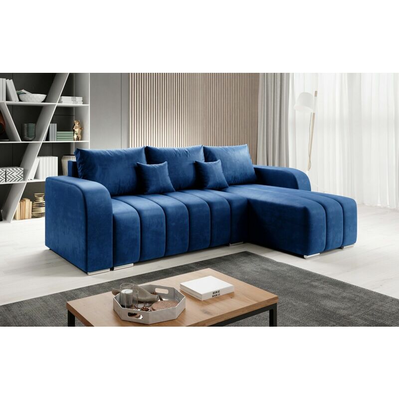 Puffo Universal L-Shape Velvet Corner Sofa Bed - Navy Blue