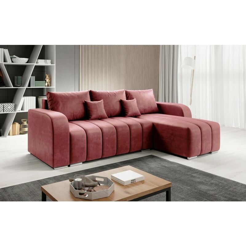 Puffo Universal L-Shape Velvet Corner Sofa Bed - Salmon