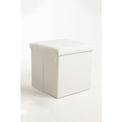 CADEAUX MIGUEL Pufs y reposapiés - Puff Almacenaje Button 38 cm Polipiel - Blanco