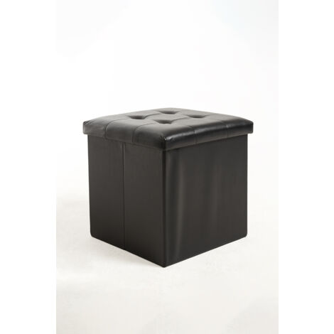 CADEAUX MIGUEL Pufs y reposapiés - Puff Almacenaje Button 38 cm Polipiel - Negro