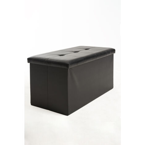 CADEAUX MIGUEL Pufs y reposapiés - Puff Almacenaje Button 76 cm Polipiel - Negro