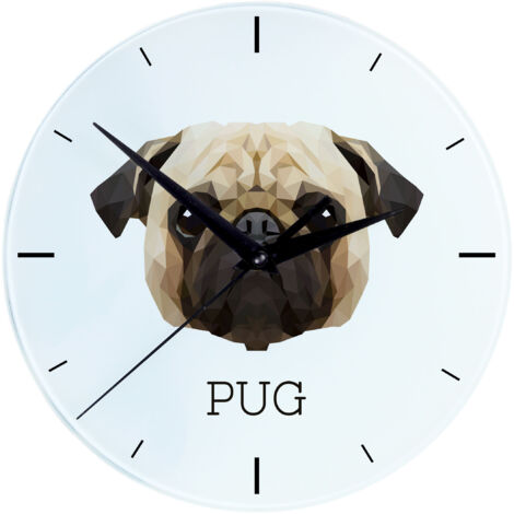 Pug, Carlin - reloj de pared geométrico con foto e inscripción de Art-Dog