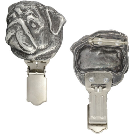 Pug, Carlin - spilla con clip, porta numero di partenza, distintivo argentato per esposizioni canine di Art-Dog