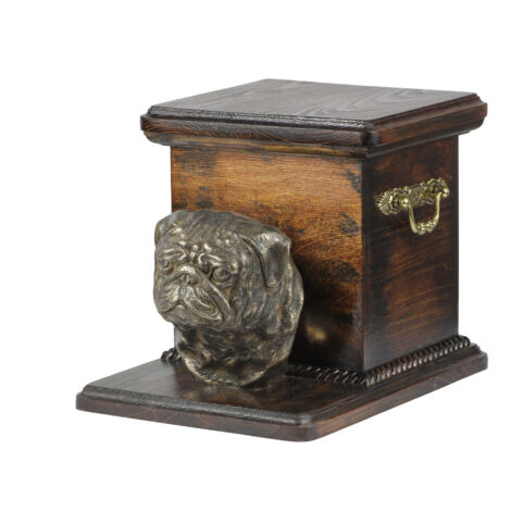 Pug, Carlin - una urna para cenizas de perro con una estatuilla, una elegante urna para un perro, una urna única con un busto de perro de Art-Dog