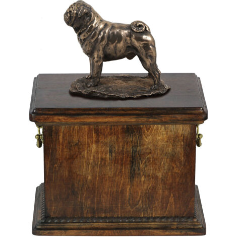 Pug, Carlin - un'urna per le ceneri del cane, un'urna con una statuetta, un'urna elegante in stile classico di Art-Dog
