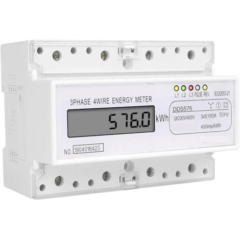 Puissance minuterie Programmable Compteur d'électricité numérique triphasé à 4 Fils Consommation d'énergie kWh Montage sur Rail DIN AC 380 V 400 V 100 A 50 Hz(Digital Type DDS576)