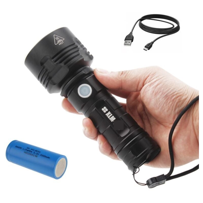 PUISSANTE LAMPE DE POCHE MILITAIRE CREE ZOOM PORTÉE 2km XHP90