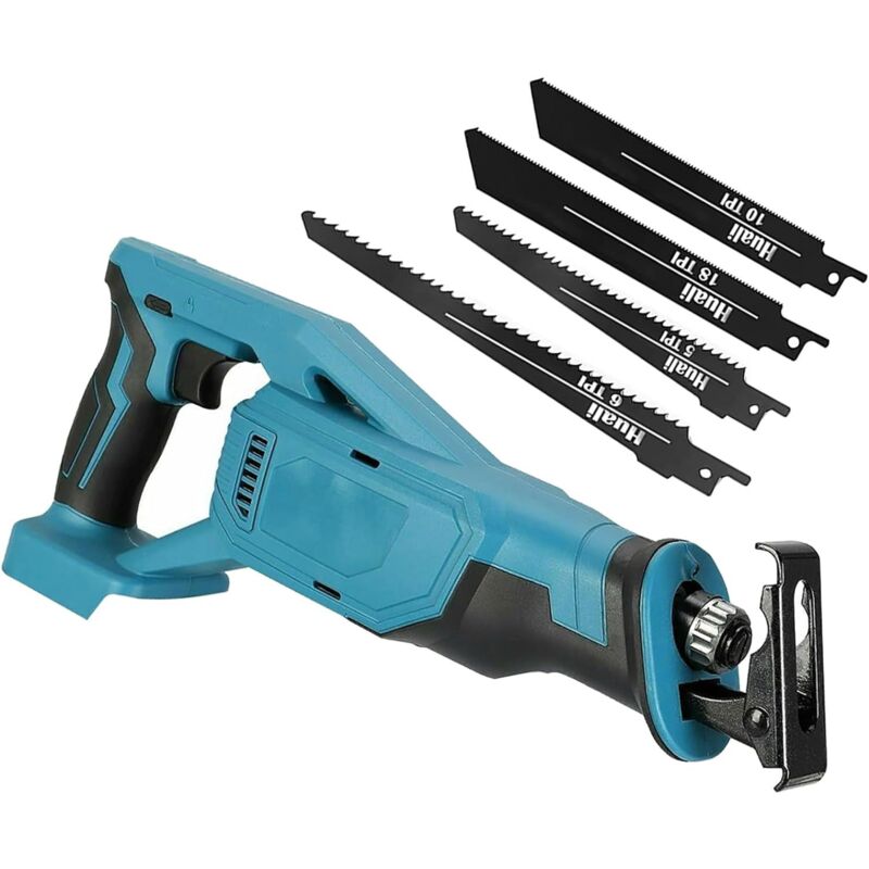 Puissante scie alternative à vitesse variable sans fil ,(No batterie et chargeur) , bouton de changement de vitesse et de verrouillage avec 4 lames