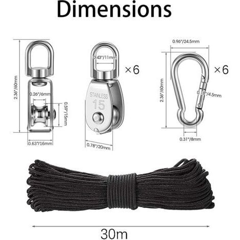 Puleggia in acciaio inox 304, puleggia di sollevamento con fune, blocco puleggia girevole, gancio puleggia singolo, puleggia in acciaio inox, fune per cavo di sollevamento, fune per puleggia, blocco p