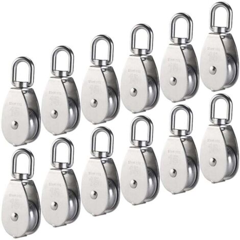 Puleggia singola in acciaio inossidabile CHOYCLIT M15 304, rullo di blocco per pulegge singole da 15 mm, gancio girevole per gru, cavo metallico liscio, carico 77 libbre/35 kg (12 pezzi)