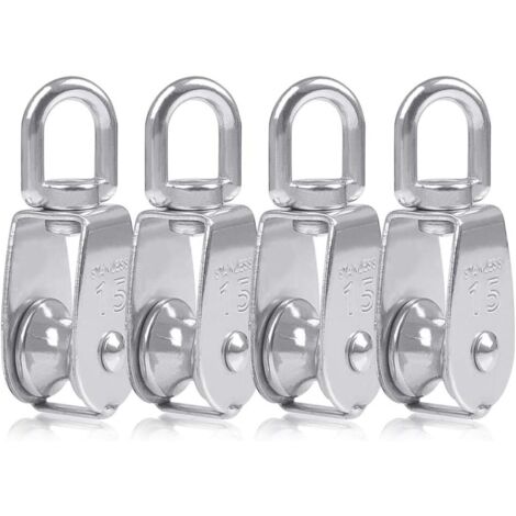 Puleggia singola per cavo da 15 mm, acciaio inossidabile, puleggia di arrampicata, puleggia a rullo di carico, puleggia di sollevamento, capacità 4 pezzi, argento
