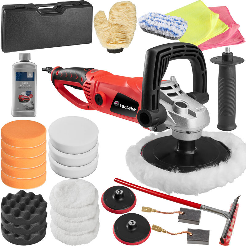 

Pulidora con mango giratorio 1600W - set de máquina de pulido, máquina pulidora con conjunto de accesorios, platos de rotación con esponjas de pulido