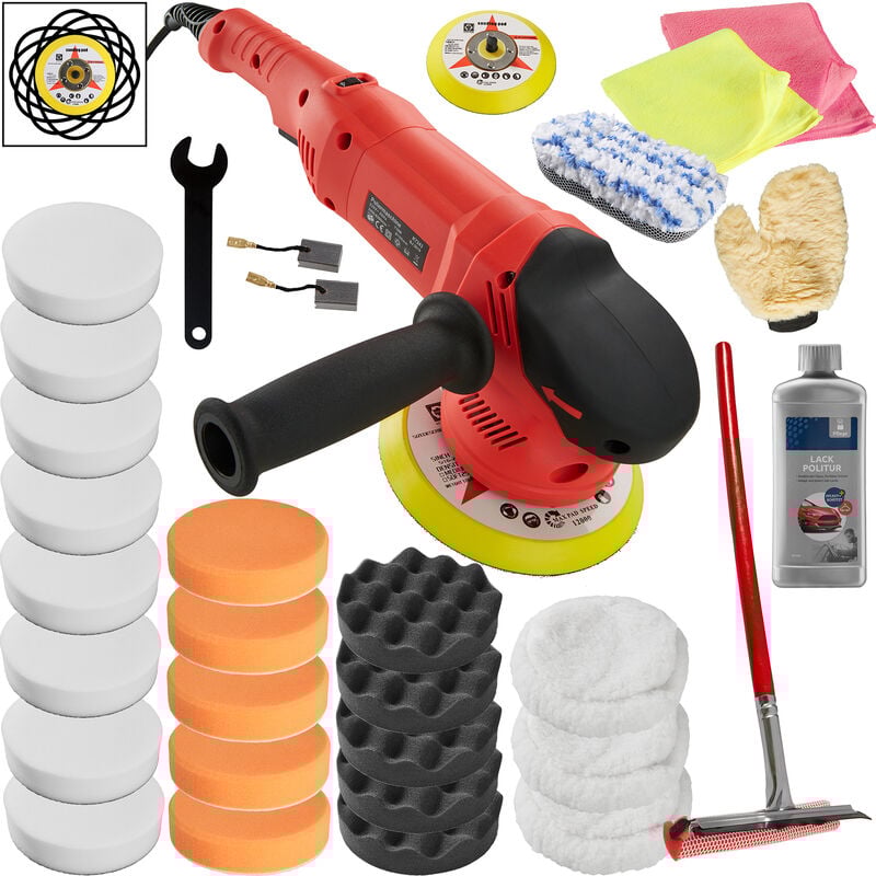 

Tectake - Pulidora Excéntrica 710W - pulidora orbital manual, máquina pulidora con velocidad regulable, máquina para encerar y sellar - Set de 29